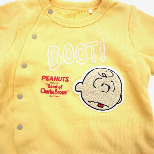 SNOOPY スヌーピー 長袖カバーオール おしり顔 イエロー×80cm ベビーザらス限定