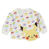 monpoke モンポケ トレーナー 総柄 はみだしアップリケ ピカチュウ ホワイト&times;110cm