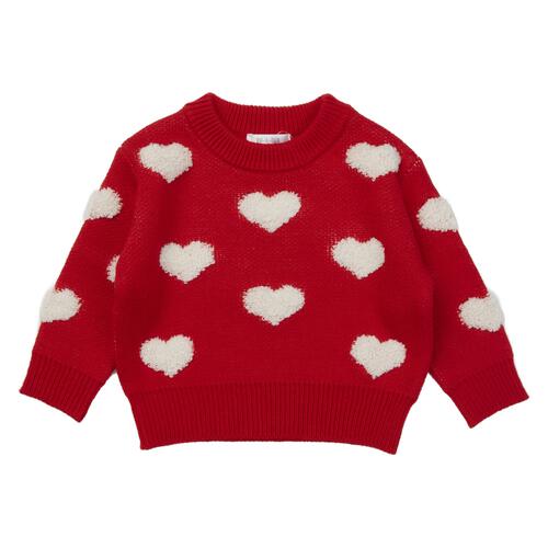 RAT-A-TATR ラッタッター ケーブルニット ループ編み柄 ハート レッド&times;90cm