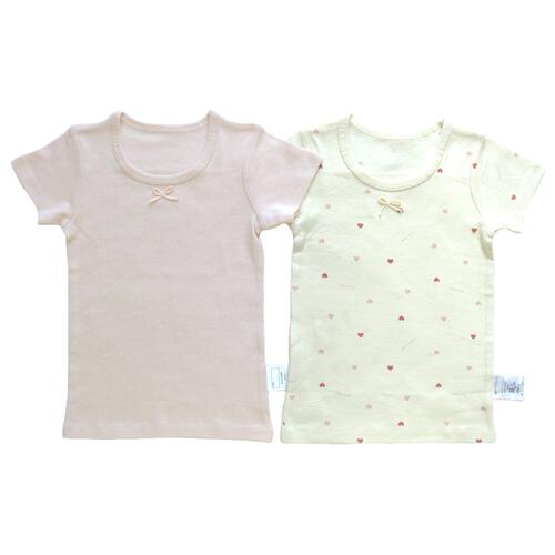 2枚組 抗菌半袖シャツ肌着 フライス ハート ピンク&times;80cm