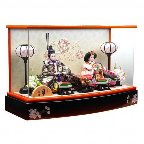 【雛人形】ケース親王飾り「桜刺繍茶ぼかしアクリル」（322125）