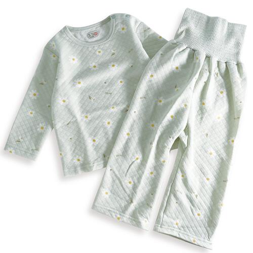 長袖腹巻付きパジャマ ニットキルト デイジー柄 ミントグリーン&times;80cm ベビーザらス限定