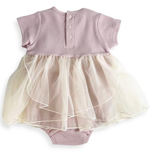 半袖ロンパース ワッフル レース付き ピンク&times;70cm