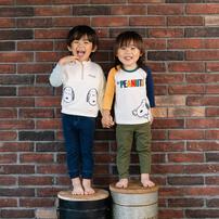 SNOOPY スヌーピー 長袖Tシャツ ラグラン 袖配色 ナチュラル×95cm