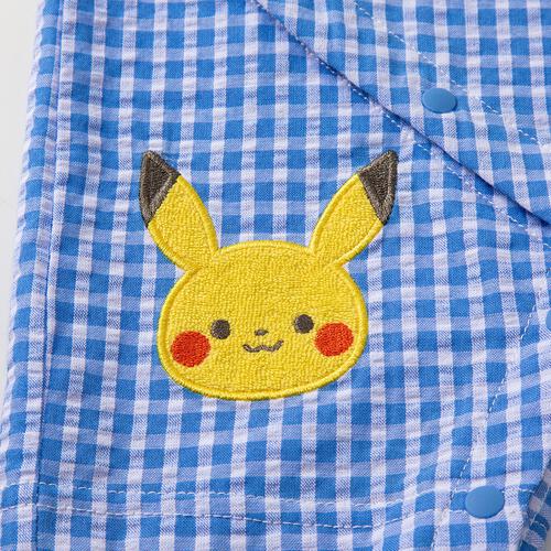 monpoke モンポケ 半袖ロンパース ギンガムチェック サロペット型 ブルー&times;70cm ベビーザらス限定