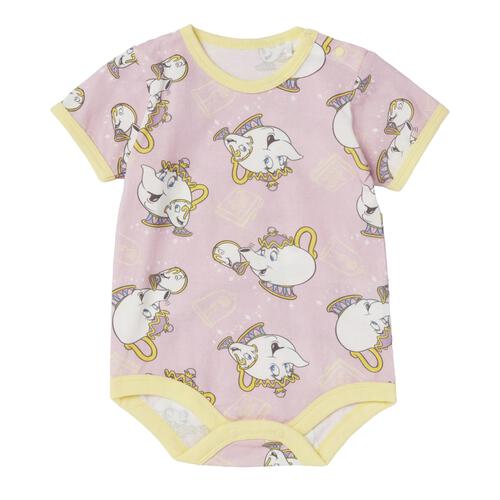 ディズニー 半袖ボディスーツ 総柄 ポット婦人＆チップ ピンク&times;80cm