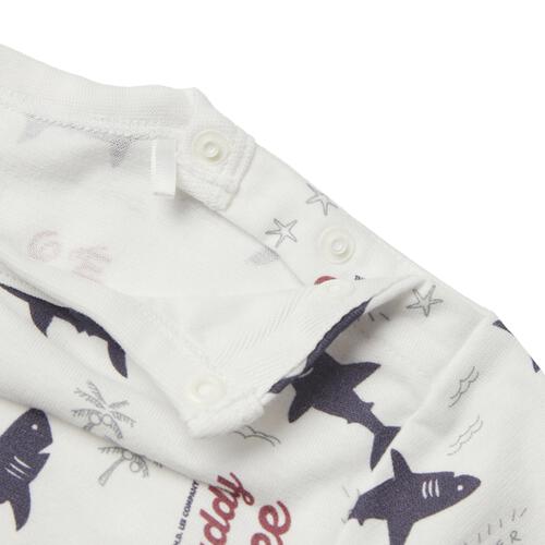 BUDDYLEE 半袖ボディスーツ ポケット付き サメ総柄 ホワイト&times;70cm