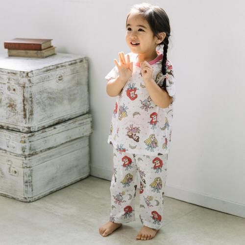 ディズニー 半袖パジャマ プリンセス 総柄 腹巻付き ピンク&times;100cm 