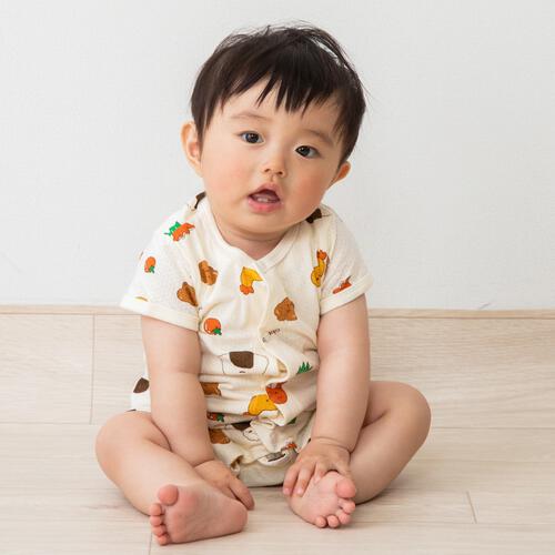 半袖ロンパース メッシュ天竺 お弁当柄 ナチュラル&times;80cm