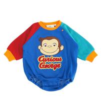 【Welcome to the Universe Baby × chimajiro0730さん】おさるのジョージ 長袖ダルマボディスーツ ブルー×80cm