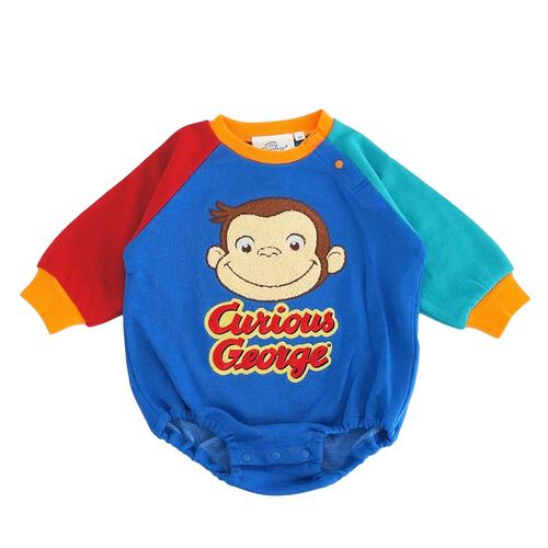【Welcome to the Universe Baby × chimajiro0730さん】おさるのジョージ 長袖ダルマボディスーツ ブルー×80cm