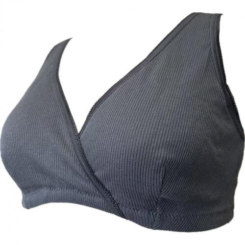 ハーフトップ リブ編み ２枚組 チャコール×L MU