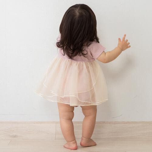 半袖ロンパース ワッフル レース付き ピンク&times;70cm