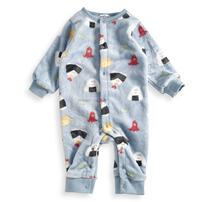 長袖カバーオール フリース オニギリ柄 ブルー×70cm