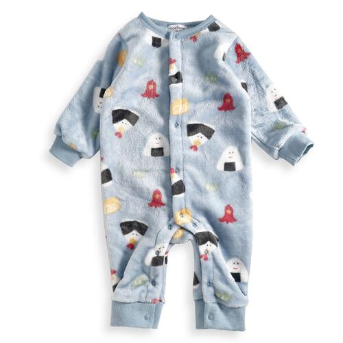 長袖カバーオール フリース オニギリ柄 ブルー×70cm