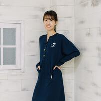 SNOOPY スヌーピー 長袖前開きワンピースパジャマ ワンポイント ネイビー&times;M-L ベビーザらス限定