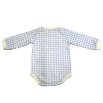 【ベビー×ペットコレクション】長袖ボディスーツ スタイ付き 格子柄 スムス イヌ ブルー×80cm