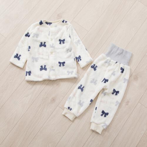 長袖腹巻パジャマ フリース リボン柄 グレー×80cm