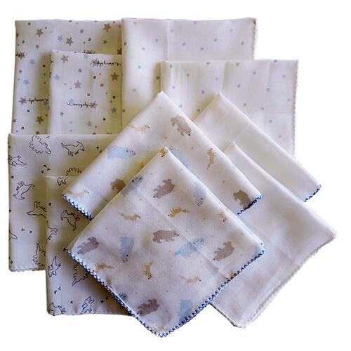 10枚組ガーゼハンカチ ブルーセット(ブルー×フリー) ベビーザらス限定