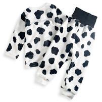 長袖腹巻パジャマ フリース 牛柄 ブラック×95cm