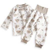 長袖腹巻付きパジャマ フリース  クマ柄 ベージュ×95cm