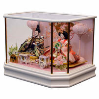 【雛人形】ケース飾り 親王飾り「金彩桜に玉手箱白塗六角」  (322347)ひな人形 おしゃれ ホワイト トイザらス・ベビーザらス限定【メーカー直送】