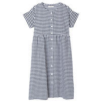 マタニティ 半袖ルームワンピース サッカーギンガム ブラック&times;M-L