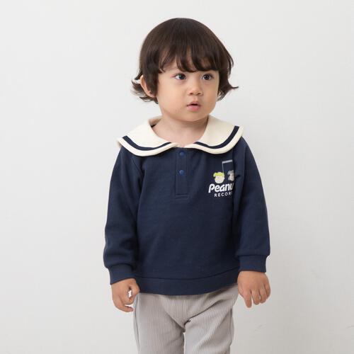 SNOOPY スヌーピー トレーナー 裏衿付き ネイビー×80cm