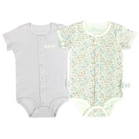 2枚組半袖前開きロンパース肌着 パターンメッシュ 花 パステルブルー&times;80cm ベビーザらス限定