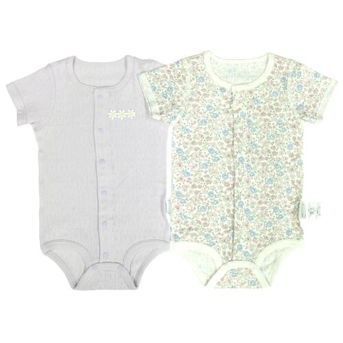 2枚組半袖前開きロンパース肌着 パターンメッシュ 花 パステルブルー&times;80cm ベビーザらス限定