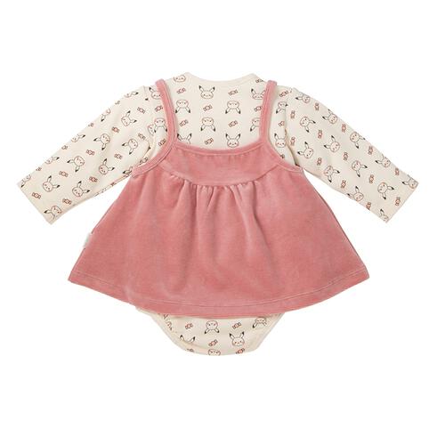 monpoke モンポケ 長袖ロンパース キャミワンピ付きピンク×70cm ベビーザらス限定