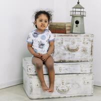 ディズニー 半袖ボディスーツ 総柄 ブー ホワイト&times;70cm