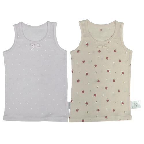 2枚組フライス袖なしシャツ肌着 ドット&times;いちご ピンク&times;95cm ベビーザらス限定