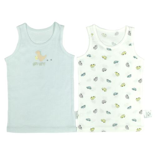 2枚組フライス袖なしシャツ肌着 恐竜&times;車 ホワイト&times;80cm ベビーザらス限定