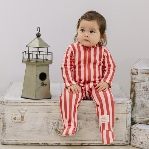 【FirstCloset×mioさん】 長袖ファスナーオール 足付き 裏毛 レッド×70cm ベビーザらス限定