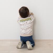 SNOOPY スヌーピー トレーナー 総柄 ワッペン ベージュ×95cm