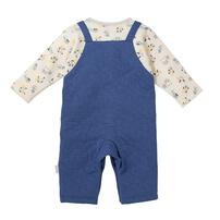 monpoke モンポケ 長袖ロンパース サロペット型 ブルー×80cm