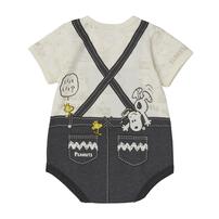 SNOOPY 半袖ボディスーツ サロペット風 スヌーピー ナチュラル&times;80cm