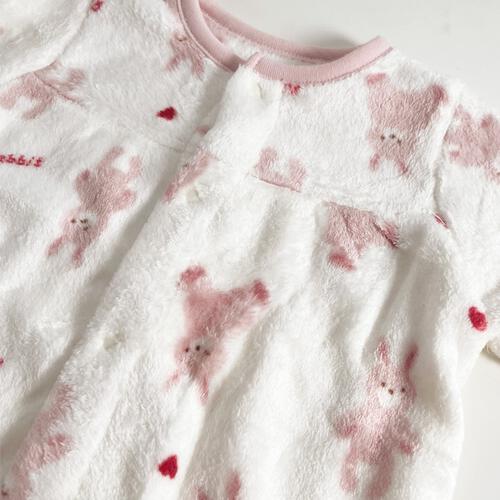 2WAYドレスオール フリース ウサギ柄 ピンク×50-60cm