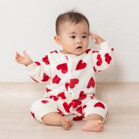 長袖カバーオール フリース ハート柄 レッド×70cm