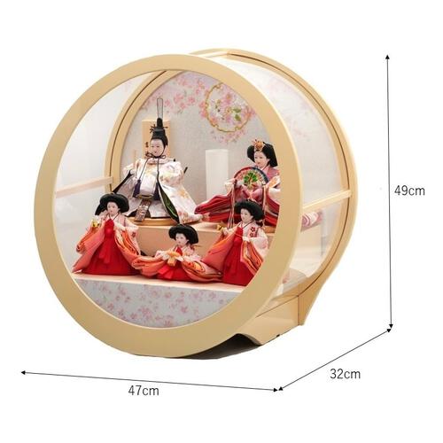 【雛人形】ケース飾り 五人飾り「雪輪桜刺繍 丸形クリームアクリル」 (322549)ひな人形 モダン 丸型 トイザらス・ベビーザらス限定【メーカー直送】