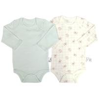 長袖ロンパース肌着 2枚組 スムス うさぎチェック ミント&times;90cm