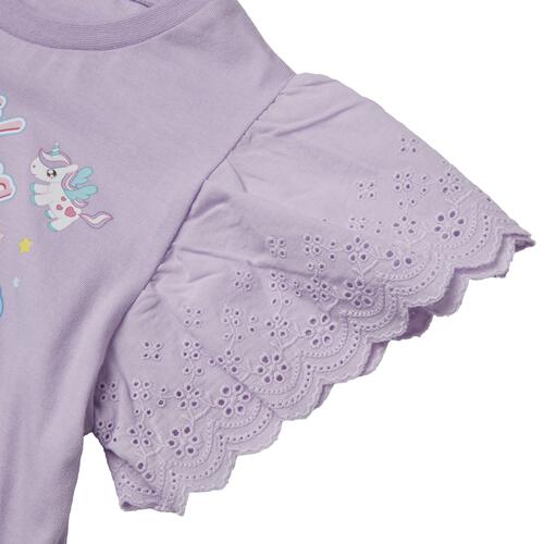 【ティニピン&times;しなこ】半袖Ｔシャツ 袖レース 天竺 パープル&times;100cm