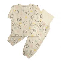 シナぷしゅ 長袖パジャマ 裏綿ダイヤキルト 総柄丸首 ホワイト×90cm