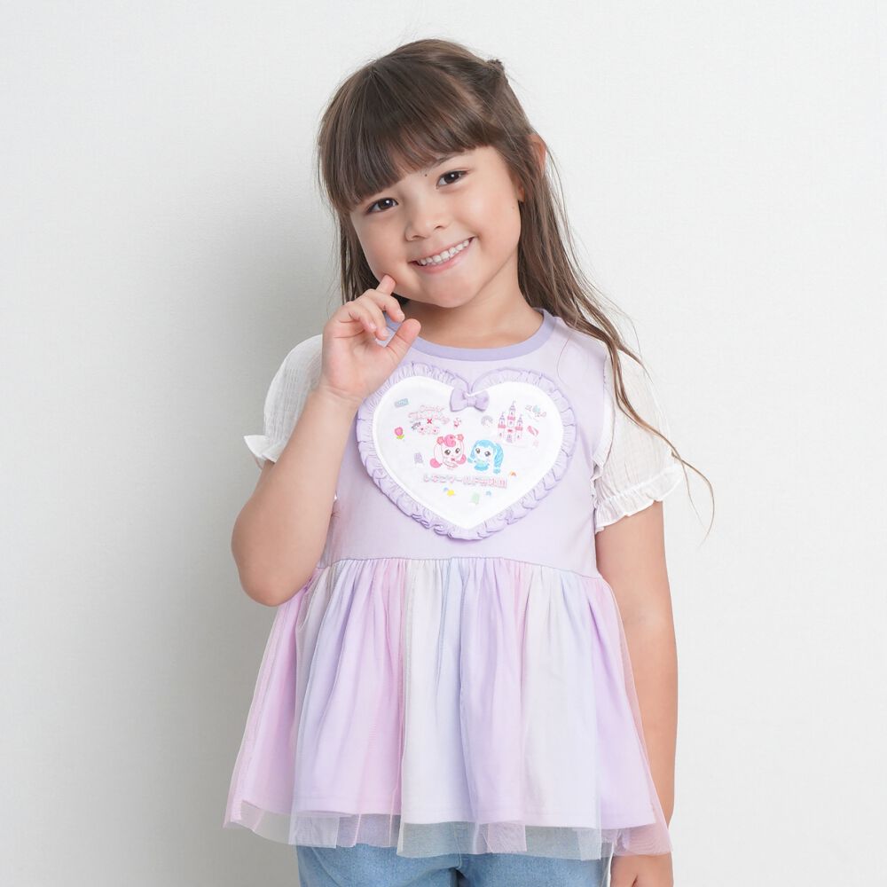 ティニピン×しなこ】チュニック 裾チュール 天竺 パープル×120cm