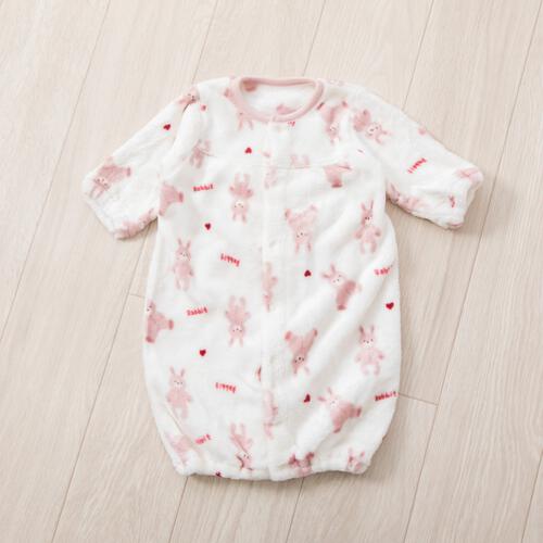 2WAYドレスオール フリース ウサギ柄 ピンク×50-60cm