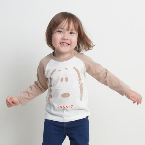 SNOOPY スヌーピー 長袖Tシャツ 天竺 ラグラン スヌーピーフェイス ブラウン&times;80cm ベビーザらス限定