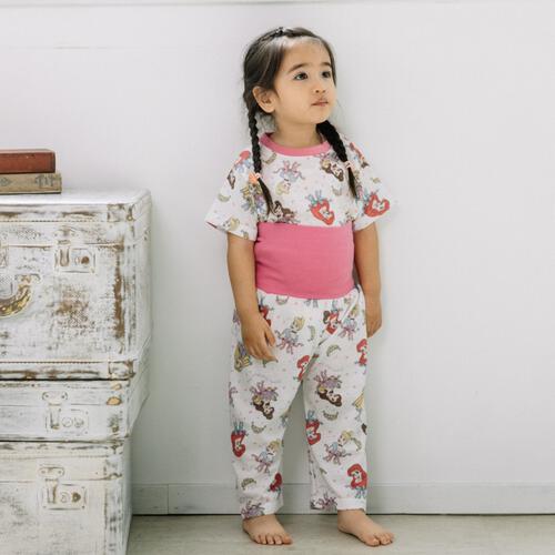 ディズニー 半袖パジャマ プリンセス 総柄 腹巻付き ピンク&times;100cm 