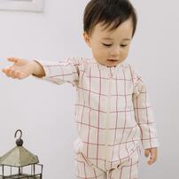 【FirstCloset×mioさん】 長袖ファスナーオール 格子柄 裏毛 ナチュラル×70cmベビーザらス限定