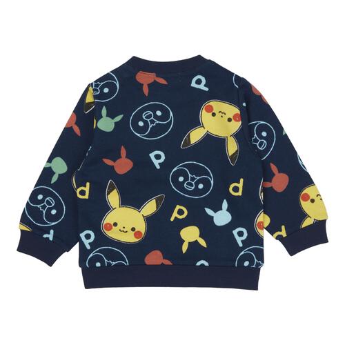 monpoke モンポケ トレーナー 裏毛 ポケット付き 総柄 ネイビー×90cm